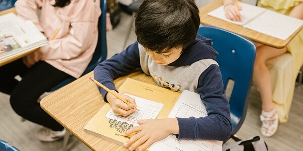 boy studying in math class